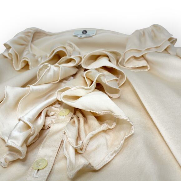 (S) Vintage SanFranciscoClothing Silk Charmeuse Ruffle Peasant Blouse Butter - Picture 5 of 9